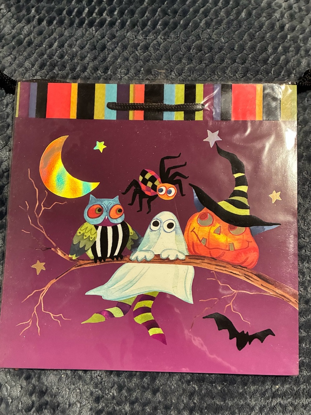 Papyrus Purple Halloween Gift Bag with Ghost, Owl, Pumpkin & Spider